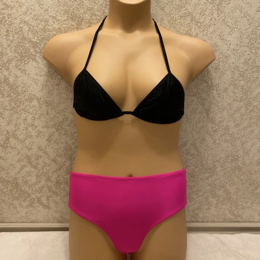 SHEIN Black and Hot Pink Bikini Set